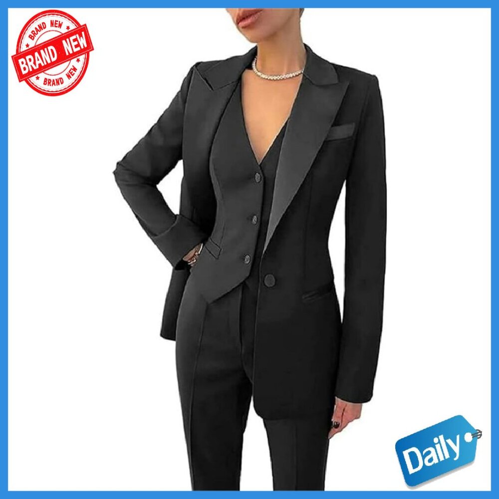 Women's 3-Piece Formal Suit Set, Polyester Blend, Slim Fit Business Attire